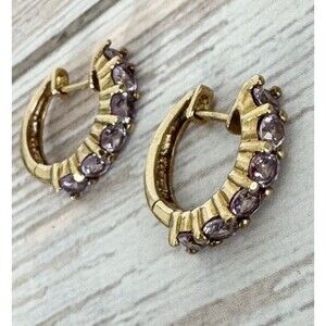 Ross Simons Purple Topaz Gold plated  Sterling Silver Hoop Earrings Hoops